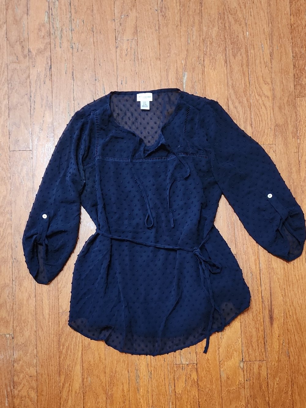 Motherhood Navy Swiss Dot Tie-Waist Tunic